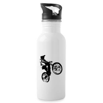 Vélo de montagne faisant un wheelie. - Gourde avec paille intégrée - blanc - Droite
