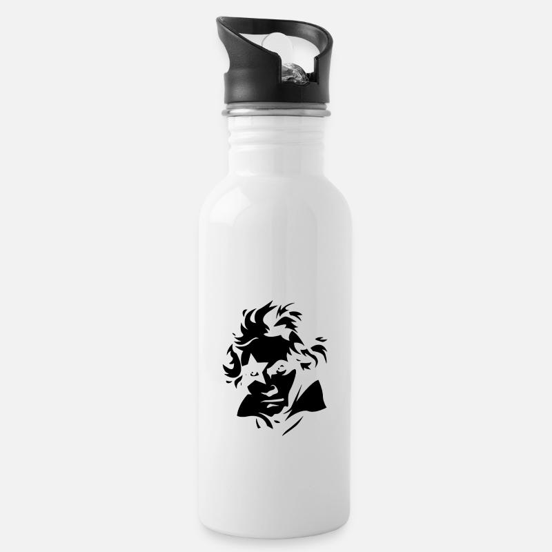 Ludwig van Beethoven Porträt Silhouette - Trinkflasche mit integriertem Trinkhalm - Weiß