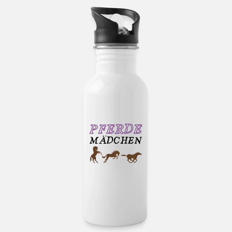 Pferdemädchen - Trinkflasche mit integriertem Trinkhalm - Weiß