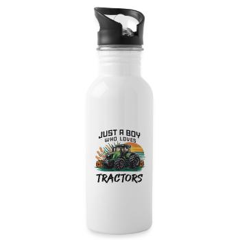 Nur ein Junge, der Traktoren liebt - Trinkflasche mit integriertem Trinkhalm - Weiß - Rechts