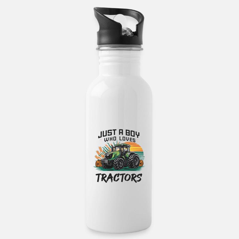 Juste un garçon qui aime les tracteurs - Gourde avec paille intégrée - blanc