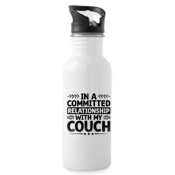In A Committed Relationship With My Couch Sayings - Water bottle with straw - white - Right