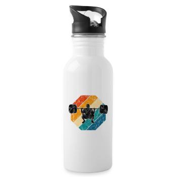 Bodybuilding Bodybuilder GYM Fitnessstudio Retro - Trinkflasche mit integriertem Trinkhalm - Weiß - Rechts