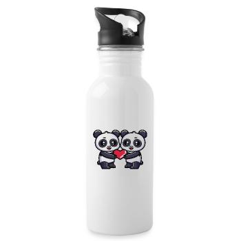 Panda Paar Herz - Trinkflasche mit integriertem Trinkhalm - Weiß - Rechts