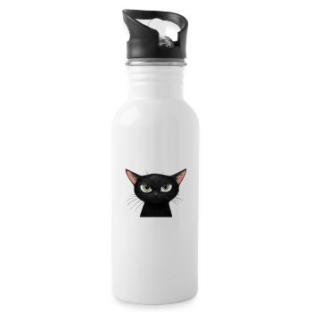 Schwarze Katze - Trinkflasche mit integriertem Trinkhalm - Weiß - Rechts