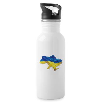 Drapeau de l’Ukraine sur la carte de l’Ukraine - Gourde avec paille intégrée - blanc - Droite