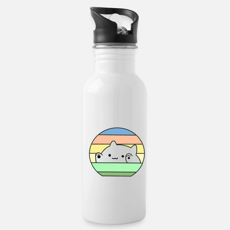 Bongo Cat 3 - Trinkflasche mit integriertem Trinkhalm - Weiß