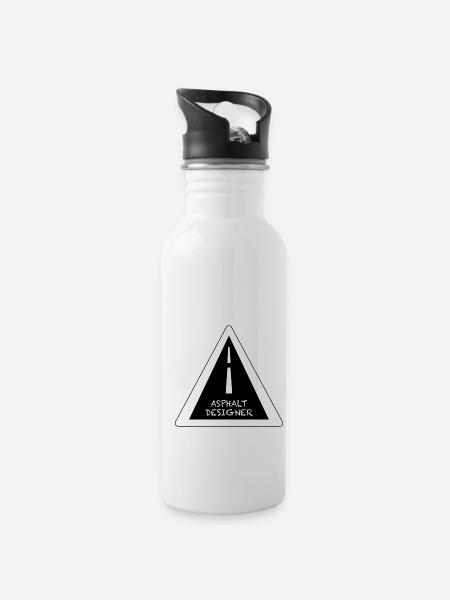 Straßenbauer - Trinkflasche mit integriertem Trinkhalm - Weiß