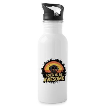 Adorable Dachshund Dog Puppy Look - Water bottle with straw - white - Right