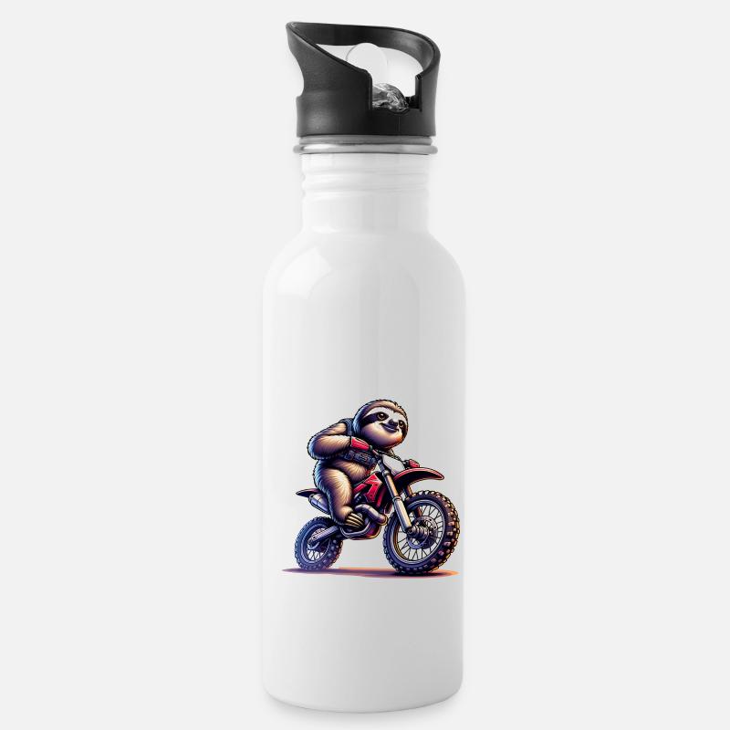 Cool Sloth Enduro Motocross Design - Trinkflasche mit integriertem Trinkhalm - Weiß