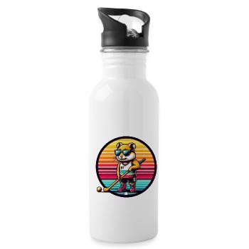 Hamster Field Hockey Spieler Retro Design - Trinkflasche mit integriertem Trinkhalm - Weiß - Rechts