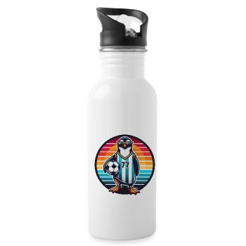 Retro Penguin Soccer Player Fan - Water bottle with straw - white - Right