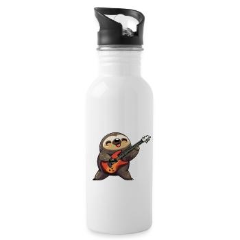 Gitarre spielendes Faultier - Trinkflasche mit integriertem Trinkhalm - Weiß - Rechts