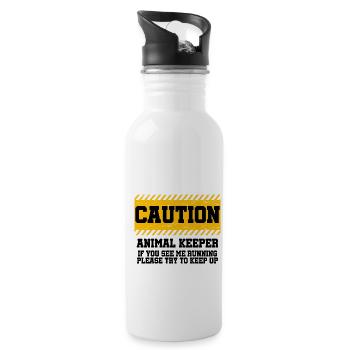 Caution Animal Keeper If You See Me Running Zoolog - Trinkflasche mit integriertem Trinkhalm - Weiß - Rechts
