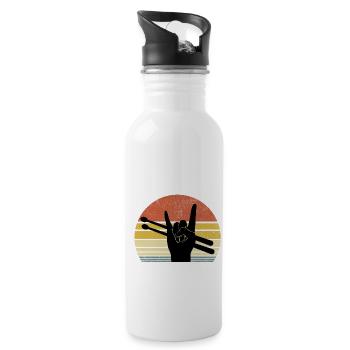 Retro Drummer Drum Music Lover Drumming - Water bottle with straw - white - Right