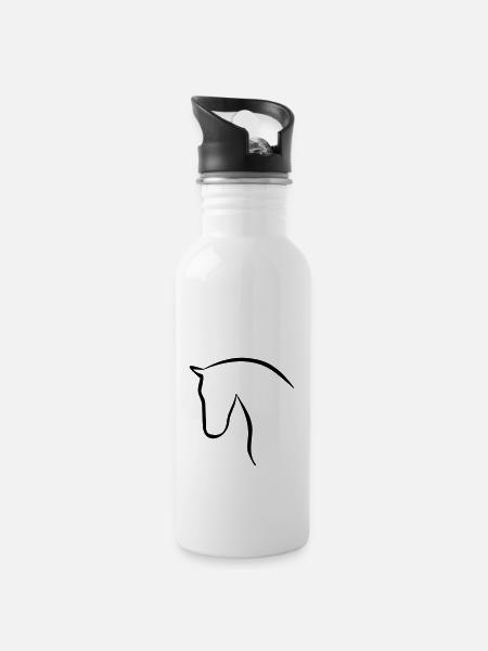 Pferd - Trinkflasche mit integriertem Trinkhalm - Weiß