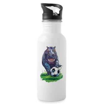 Fußball Nilpferd Hippo Soccer Ball Fodboldflodhest - Trinkflasche mit integriertem Trinkhalm - Weiß - Rechts