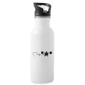 Bodybuilding Bodybuilder GYM Heartbeat Fitness - Water bottle with straw - white - Right
