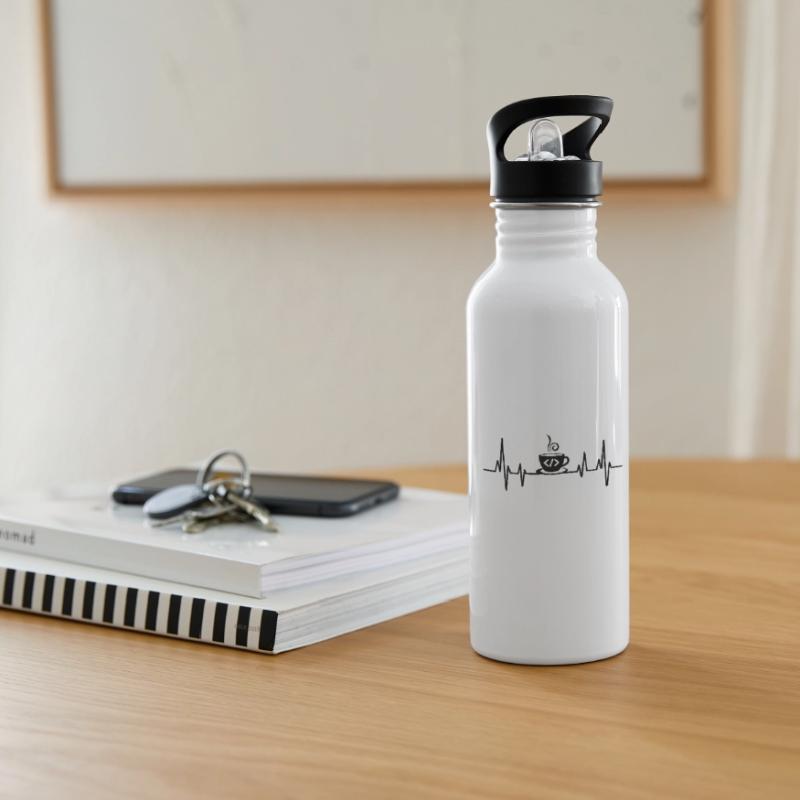 Kaffee-Codierung Heartbeat Coder Entwickler Nerd Coffe Trinkflasche mit integriertem Trinkhalm