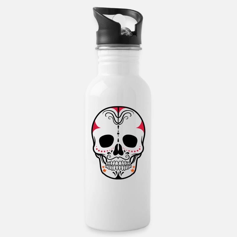 skull - Trinkflasche mit integriertem Trinkhalm - Weiß