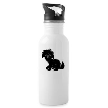 schwarzer Hund - Trinkflasche mit integriertem Trinkhalm - Weiß - Rechts