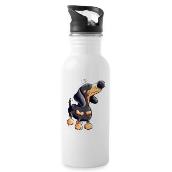 Lustiger Dackel - Trinkflasche mit integriertem Trinkhalm - Weiß - Rechts