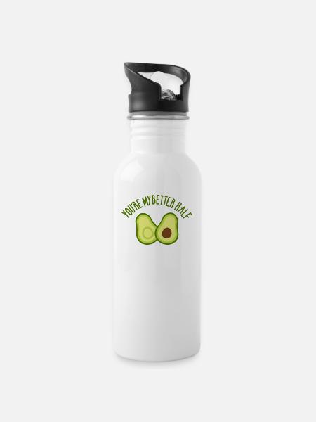 Avocado - Trinkflasche mit integriertem Trinkhalm - Weiß