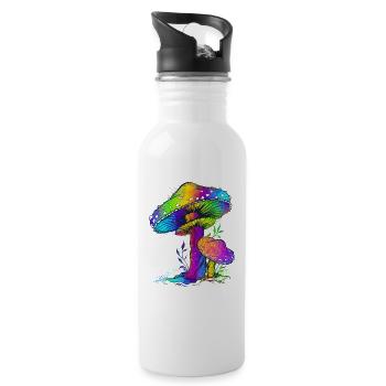 bunte Pilze, Pilz, tolle Geschenkidee. Regenbogen - Trinkflasche mit integriertem Trinkhalm - Weiß - Rechts