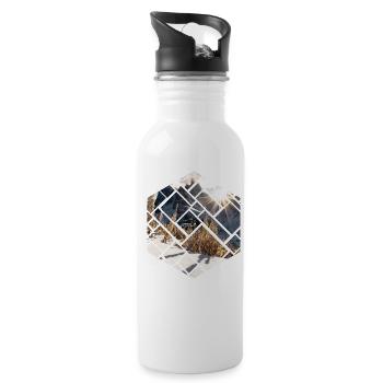 Dolomiten Seceda Winterlandschaft - Trinkflasche mit integriertem Trinkhalm - Weiß - Rechts