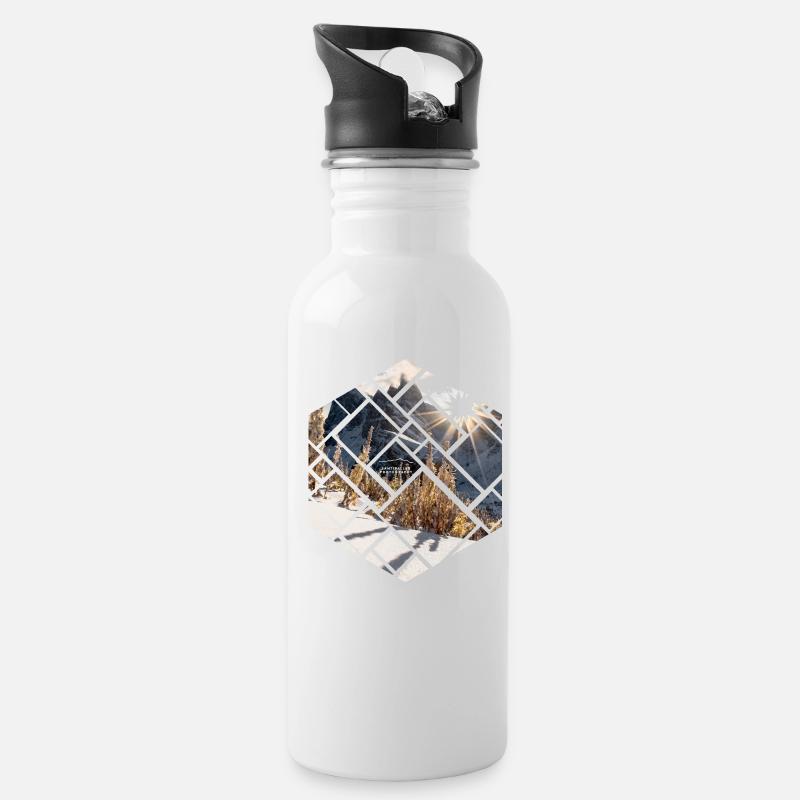 Dolomiten Seceda Winterlandschaft - Trinkflasche mit integriertem Trinkhalm - Weiß