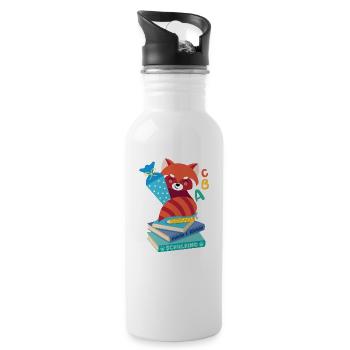 roter Panda mit Schultüte auf Bücherstapel - Trinkflasche mit integriertem Trinkhalm - Weiß - Rechts