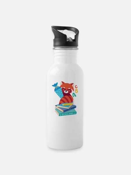 roter Panda mit Schultüte auf Bücherstapel - Trinkflasche mit integriertem Trinkhalm - Weiß