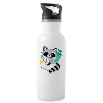 Raccoon with school cone school enrollment school child - Water bottle with straw - white - Right