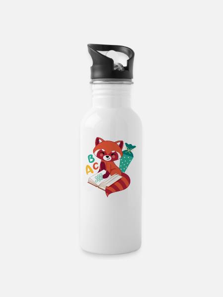 roter Panda mit Schultüte Einschulung - Trinkflasche mit integriertem Trinkhalm - Weiß