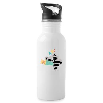 Raccoon with school cone school enrollment - Water bottle with straw - white - Right