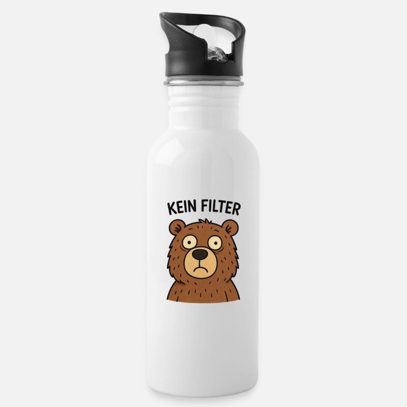 Kein Filter Bär – Echtheit - Trinkflasche mit integriertem Trinkhalm - Weiß