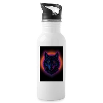 Neon Wolf auf Orange Circle - Trinkflasche mit integriertem Trinkhalm - Weiß - Rechts