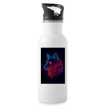 Regenbogen-Neon-Wolf - Trinkflasche mit integriertem Trinkhalm - Weiß - Rechts