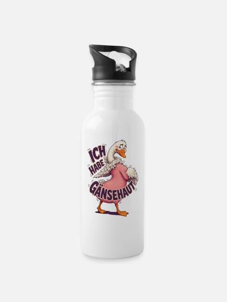Ich Habe Gänsehaut – Lustige Gans - Trinkflasche mit integriertem Trinkhalm - Weiß