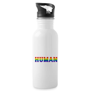 Human Gay Pride Lgbtq Rainbow Transgender Bisexual - Trinkflasche mit integriertem Trinkhalm - Weiß - Rechts