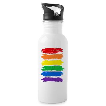 Rainbow Flag Rainbow Vintage Stripes LGBTQ - Water bottle with straw - white - Right