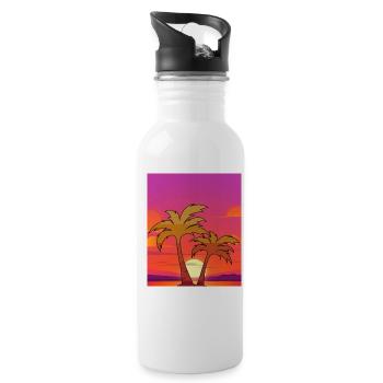 Palm trees - Water bottle with straw - white - Right