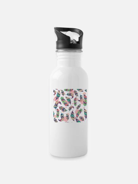 Federn - Trinkflasche mit integriertem Trinkhalm - Weiß