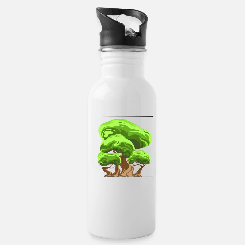Baum - Trinkflasche mit integriertem Trinkhalm - Weiß