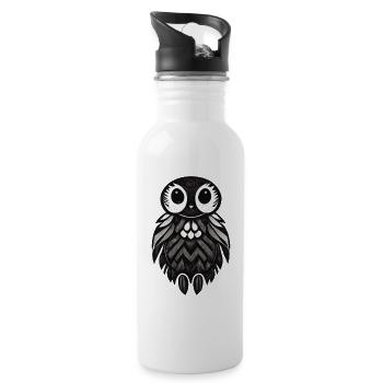 Eule Illustration Psychedelisch Minimal Trance - Trinkflasche mit integriertem Trinkhalm - Weiß - Rechts