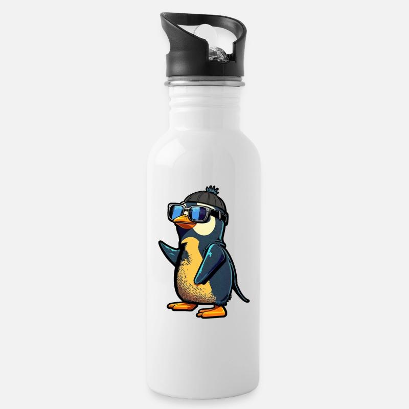 Pingouin cool avec lunettes de soleil et casquette - Gourde avec paille intégrée - blanc