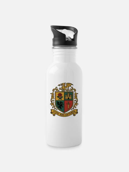Burg Drachen Wappen Fantasy - Trinkflasche mit integriertem Trinkhalm - Weiß