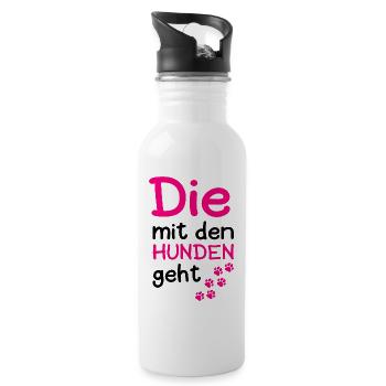 Die Mit Den Hunden Geht Hund Hundeliebhaber Pfote - Trinkflasche mit integriertem Trinkhalm - Weiß - Rechts