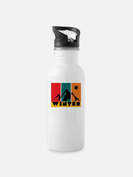 Winter - Water bottle with straw - white