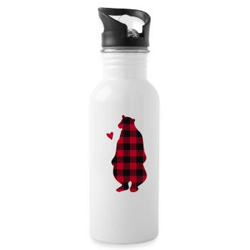 Familie Bär Pyjama Kariert - Trinkflasche mit integriertem Trinkhalm - Weiß - Rechts